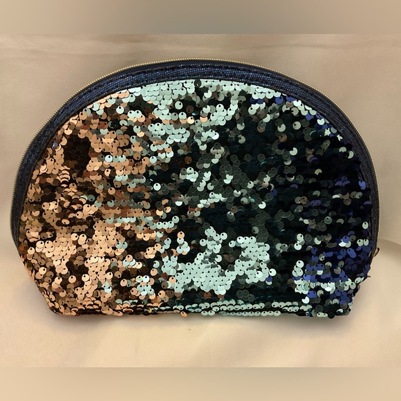Isabella Scott Blue Flip Sequin Makeup Pouch Zipper Cosmetic Bag Toiletry Clutch - Picture 2 of 16
